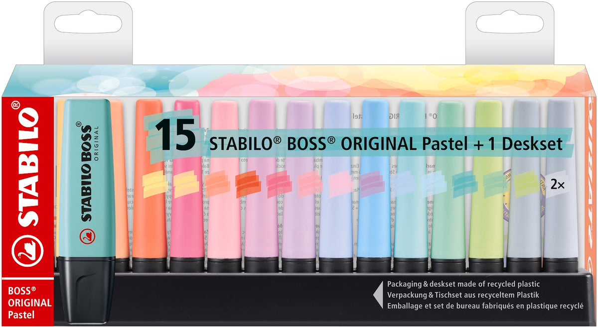 Set Destacadores Stabilo Boss Pastel 15 Colores